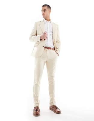ASOS DESIGN – Beige, vävda, skinny kostymbyxor i ylleblandning - view 1