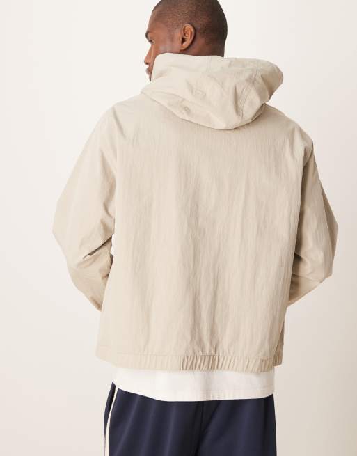 ASOS DESIGN windbreaker jacket with hood in stone