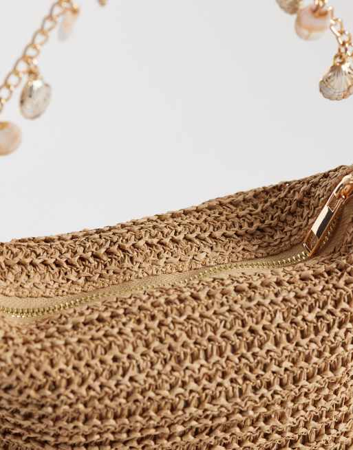 ASOS DESIGN – Beige, virkad axelväska i strå med axelrem med snäckberlock, 3 av 4