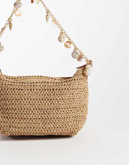 ASOS DESIGN – Beige, virkad axelväska i strå med axelrem med snäckberlock, 4 av 4