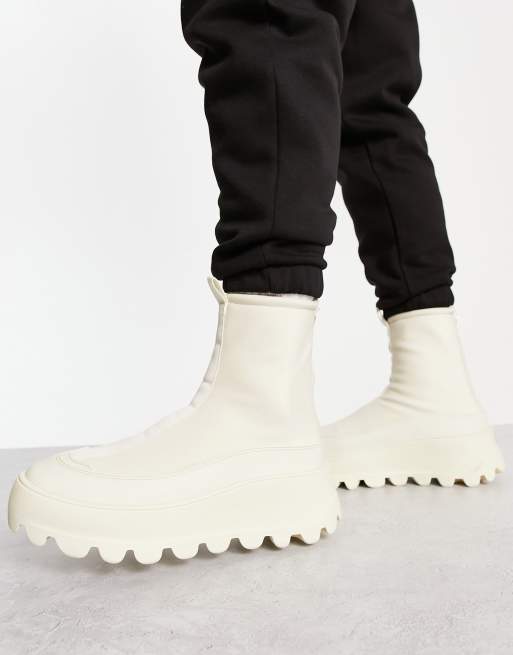 ASOS DESIGN – Beigefärgade, grova sockboots i neopren med dragkedja