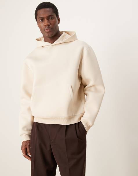 ASOS DESIGN – Beigemelerad, boxig huvtröja i oversize och scubamaterial - view 1