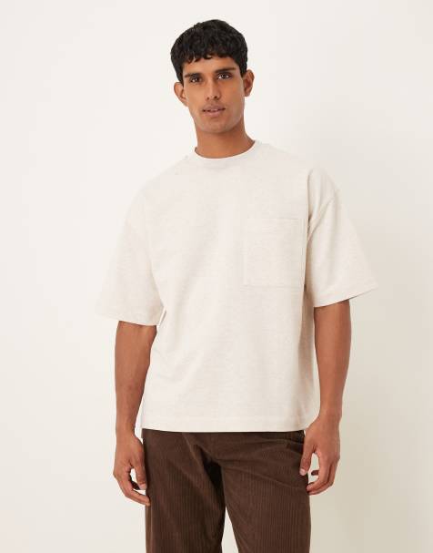 ASOS DESIGN – Beigemelerad, kraftig t-shirt i oversize med ficka - view 1