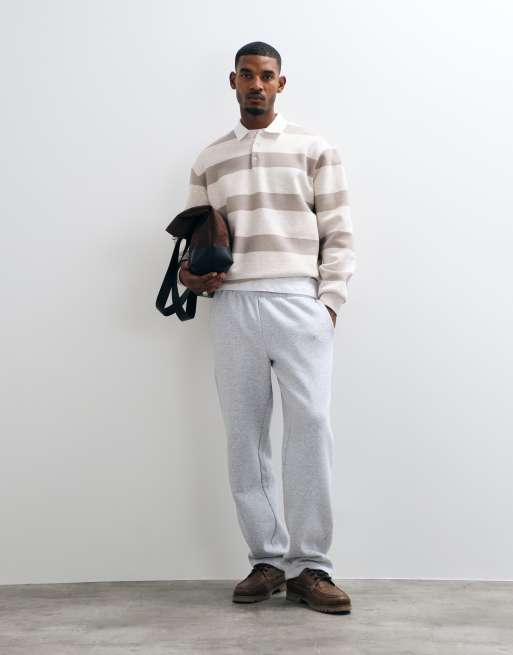 ASOS DESIGN – Beigemelerad, randig, avslappnad sweatshirt i rugbystil med pikékrage, 2 av 5