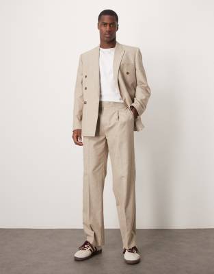 ASOS DESIGN – Beigemelerade kostymbyxor med raka ben och resårmidja - view 1