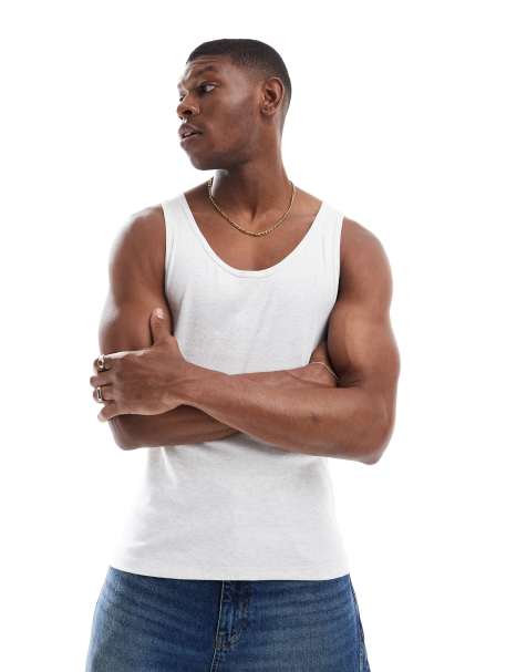 ASOS DESIGN – Beigemelerat, ribbat, enkelt linne i muscle fit - view 1