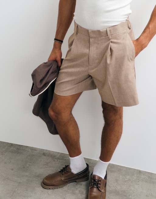 ASOS DESIGN - Beigemelerede skræddersyede shorts med brede ben og plisseringer, 2 af 5