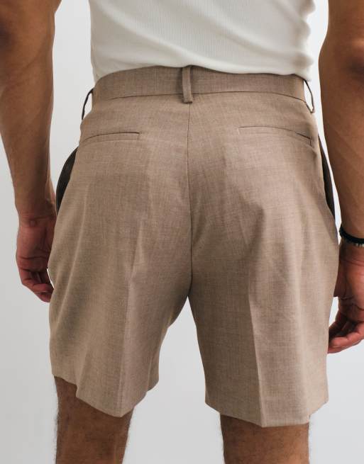 ASOS DESIGN - Beigemelerede skræddersyede shorts med brede ben og plisseringer, 5 af 5