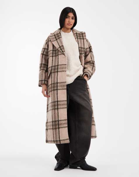 ASOS DESIGN – Beigerutig, borstad och formell kappa i dra på-modell - view 1