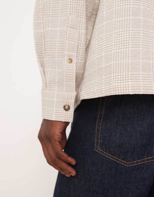 ASOS DESIGN – Beigerutig, strukturerad skjorta i oversize med långa ärmar, 5 av 5