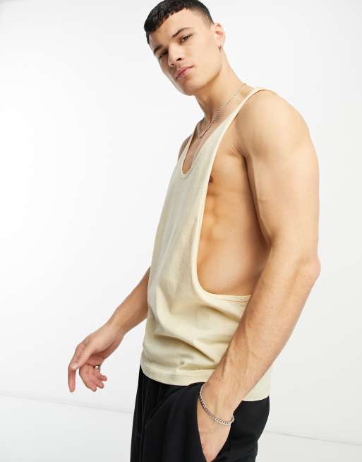 ASOS DESIGN – Beiges Trägershirt mit extremem Ringerrücken