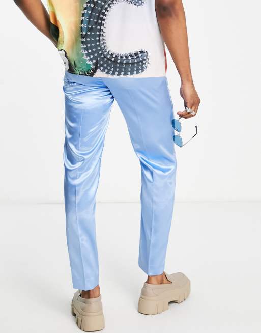  ASOS DESIGN – Błękitne eleganckie spodnie z satyny o dopasowanym kroju, 2 z 4