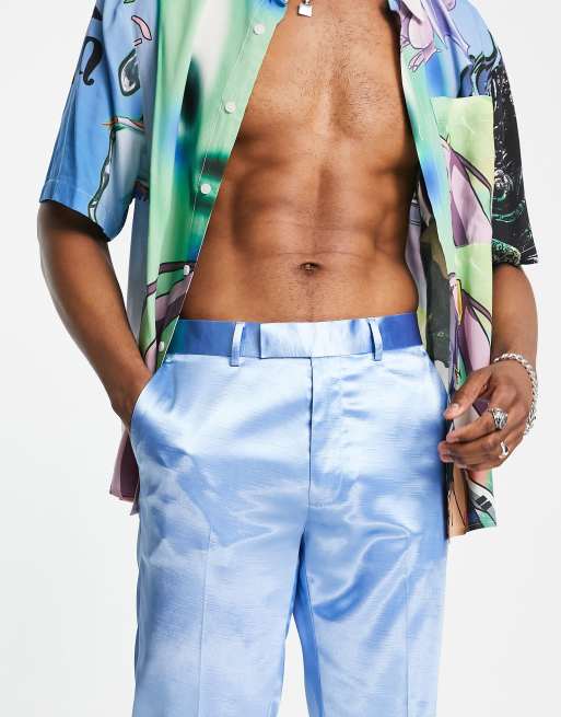  ASOS DESIGN – Błękitne eleganckie spodnie z satyny o dopasowanym kroju, 3 z 4