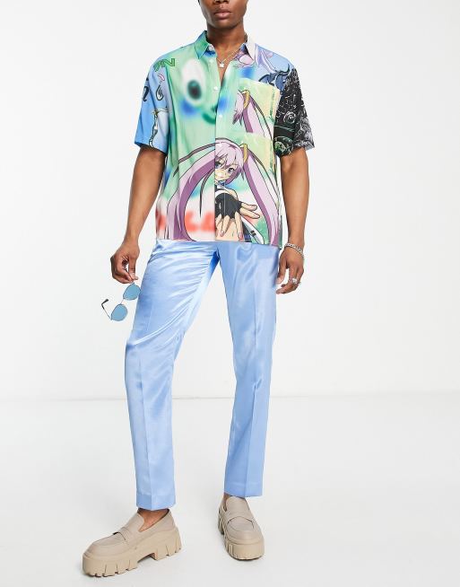  ASOS DESIGN – Błękitne eleganckie spodnie z satyny o dopasowanym kroju, 4 z 4