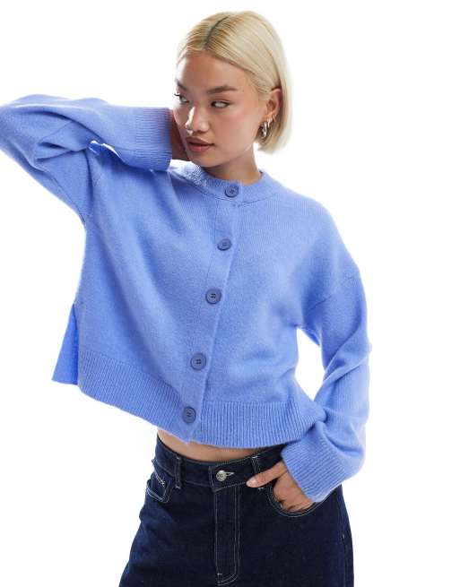 ASOS DESIGN – Błękitny kardigan o pudełkowym kroju z okrągłym dekoltem i rozcięciem po bokach