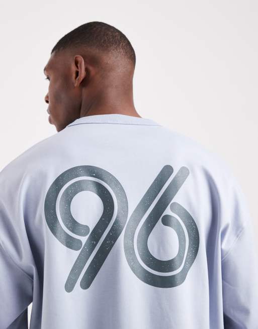 ASOS DESIGN – Błękitny T-shirt oversize o pudełkowym kroju z długimi rękawami i nadrukiem z cyframi z grubej dzianiny premium o gramaturze 330 g/m² , 5 z 5