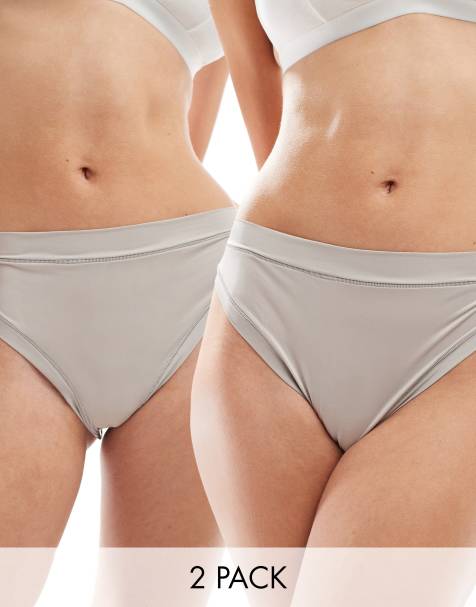 ASOS DESIGN Bella 2 pack super soft high waist brazilian brief in grey - view 1
