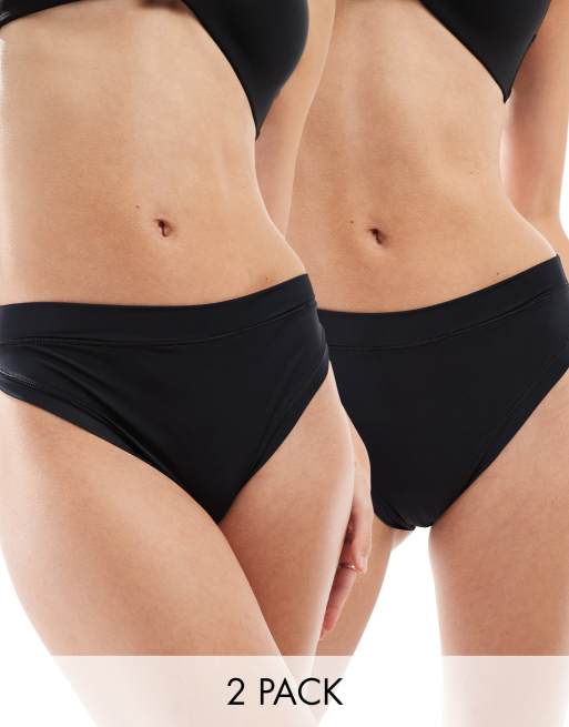 ASOS DESIGN Bella 2 pack super soft high waist brazilian in black