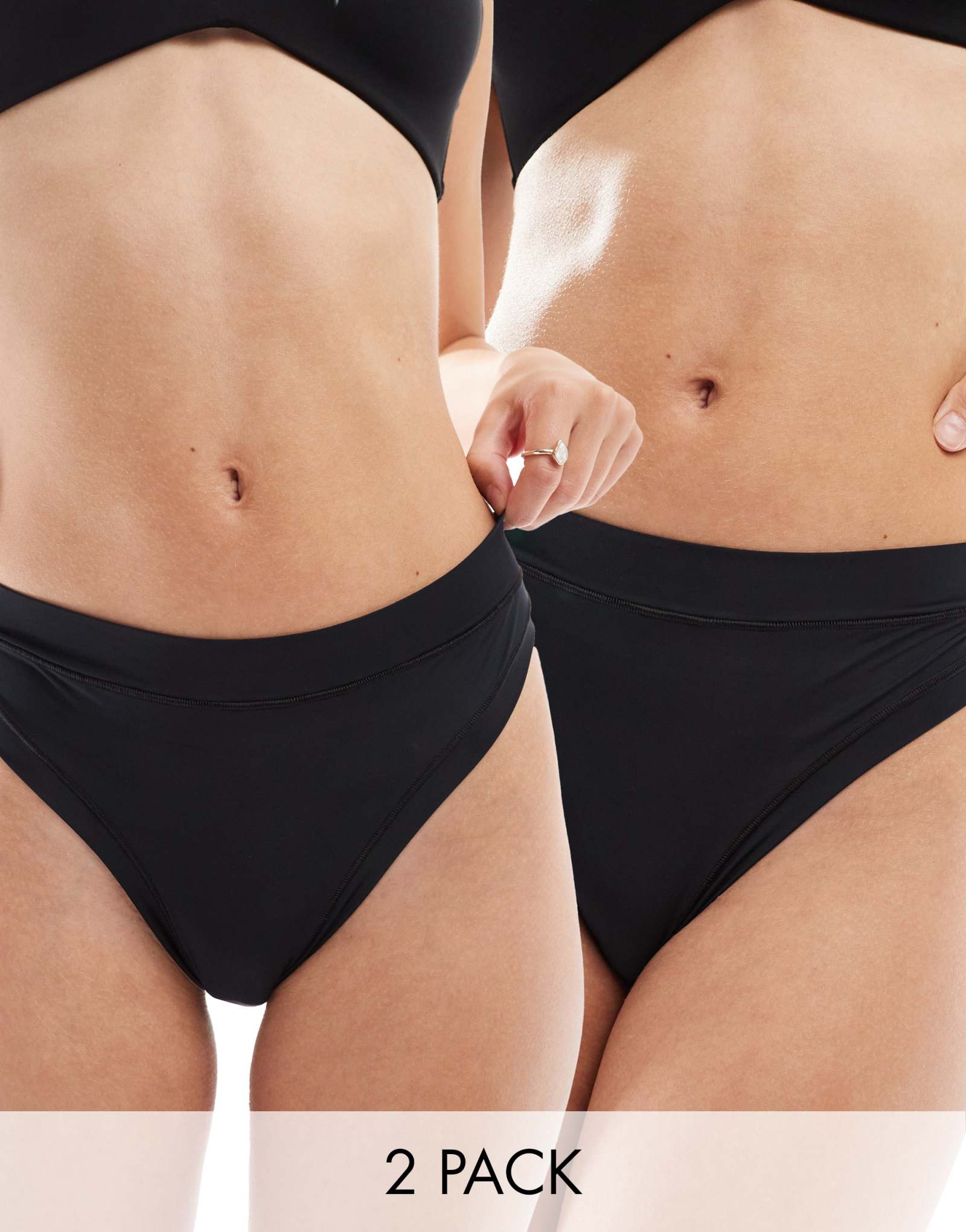 ASOS DESIGN Bella 2 комплекта супер мягких черных стрингов с высокой талией