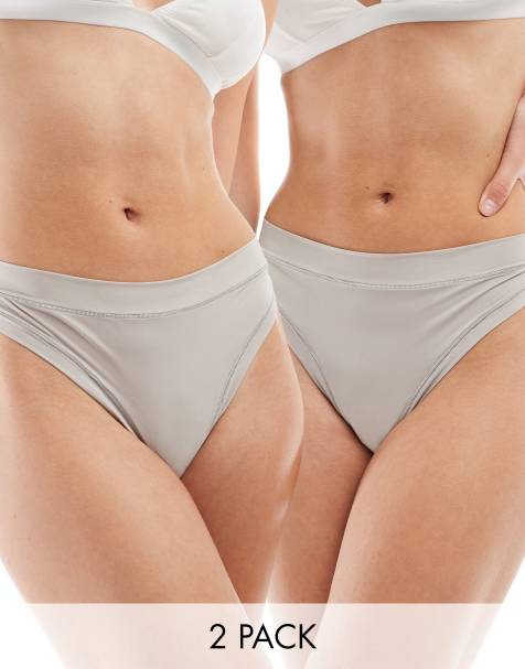 ASOS DESIGN Bella 2 pack super soft high waist thong in grey - view 1