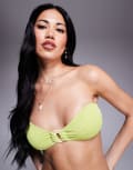 [ASOS Curve] ASOS DESIGN Bella textured bandeau bikini top with beaded ring detail in bright chartreuse-Green 8 Bright chartreuse