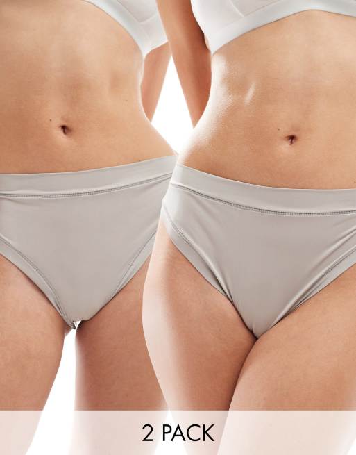 ASOS DESIGN – Bella – Zestaw 2 par bardzo miękkich szarych bawełnianych fig brazylijskich z podwyższonym stanem