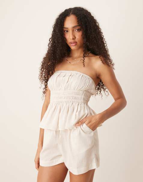 ASOS DESIGN Belle beach co ord with linen in plain - view 1