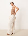[ASOS DESIGN] ASOS DESIGN Belle beach pants with linen in natural-Neutral 18 Natural