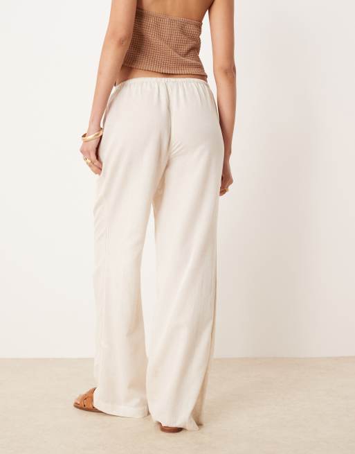 ASOS DESIGN Belle beach pants with linen in natural
