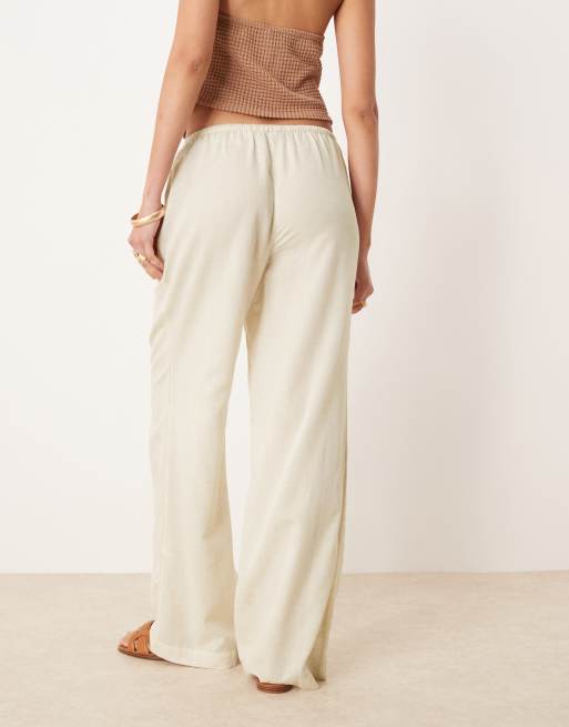 ASOS DESIGN Belle beach pants with linen in natural
