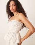 [ASOS DESIGN] ASOS DESIGN Belle beach shirred bandeau with linen in plain-Neutral 18 Natural