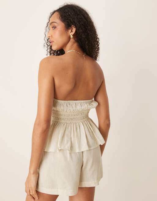 ASOS DESIGN - Belle - Gesmokte bandeau-strandtop met linnen in effen