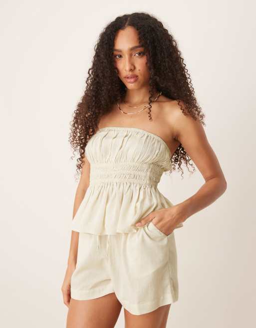 ASOS DESIGN Belle beach shorts with linen in natural