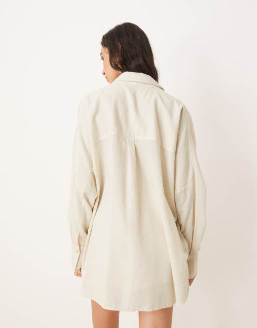 ASOS DESIGN – Belle – Beige strandskjorta i oversize, coverup-stil och linnetyg, 3 av 4