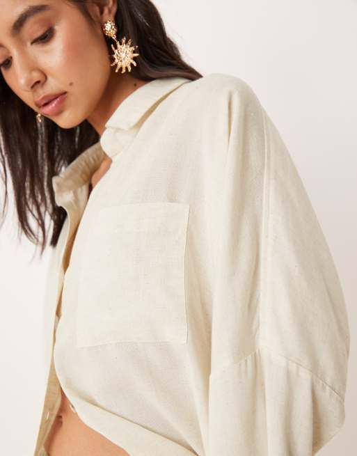 ASOS DESIGN – Belle – Beige strandskjorta i oversize, coverup-stil och linnetyg, 4 av 4