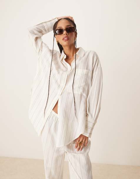 ASOS DESIGN - Belle - Copricostume stile camicia monocromatico a righe con allacciatura laterale - view 1