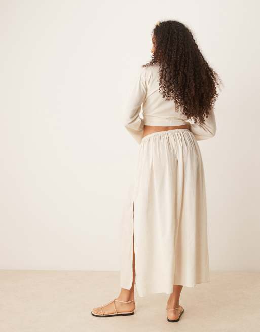 ASOS DESIGN - Belle - Gonna da mare in misto lino tonalità naturale, 5 di 5
