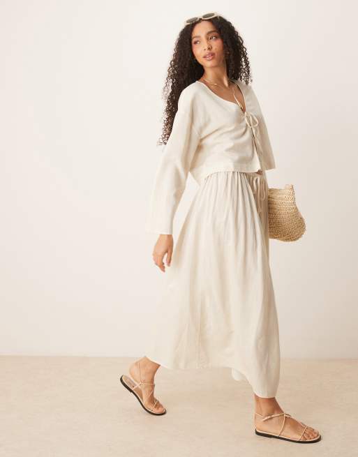 ASOS DESIGN - Belle - Jupe de plage en lin mélangé - Naturel, 3 de 5