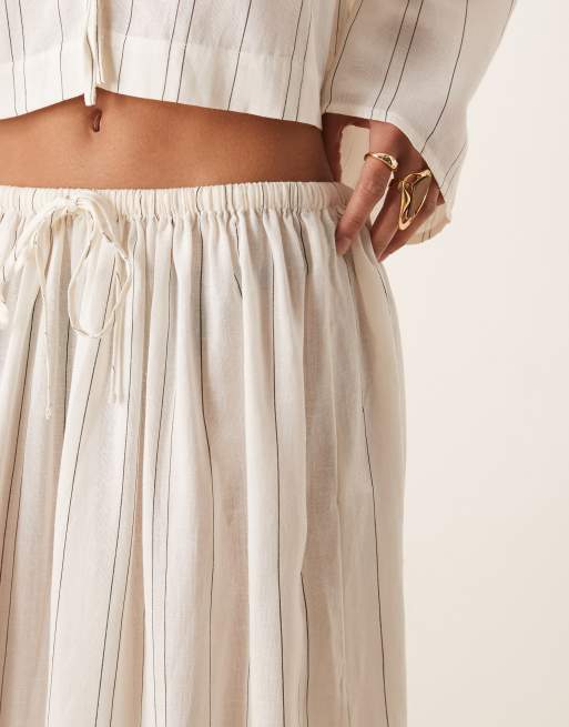 ASOS DESIGN Belle linen blend beach skirt in mono stripe