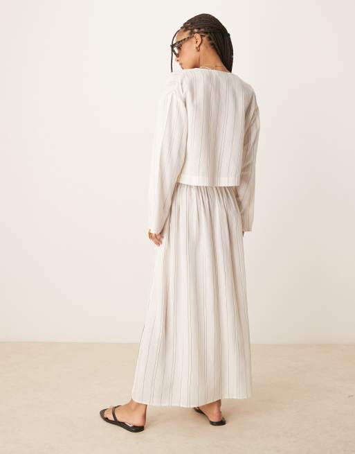 ASOS DESIGN Belle linen blend beach skirt in mono stripe