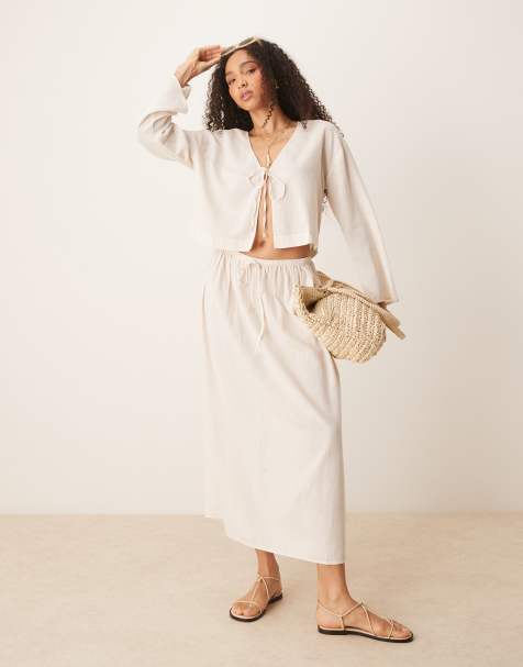 ASOS DESIGN Belle linen blend beach skirt in natural - view 1
