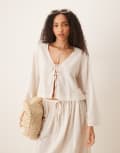 [ASOS DESIGN] ASOS DESIGN Belle linen-blend tie-front beach top in natural-Neutral 12 Natural