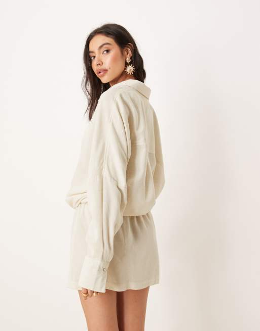 ASOS DESIGN - Belle - Naturfarvet strand-mininederdel i hørblanding, 3 af 5
