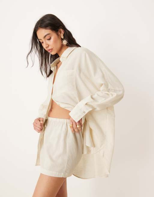 ASOS DESIGN - Belle - Naturfarvet strand-mininederdel i hørblanding, 4 af 5