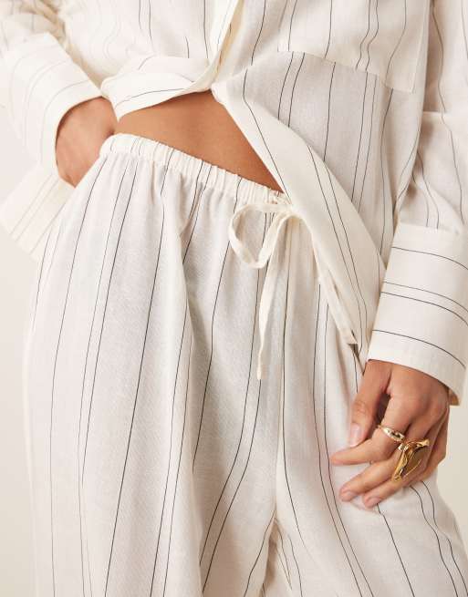ASOS DESIGN - Belle - Pantalon de plage en lin mélangé - Noir et blanc à fines rayures, 5 de 5
