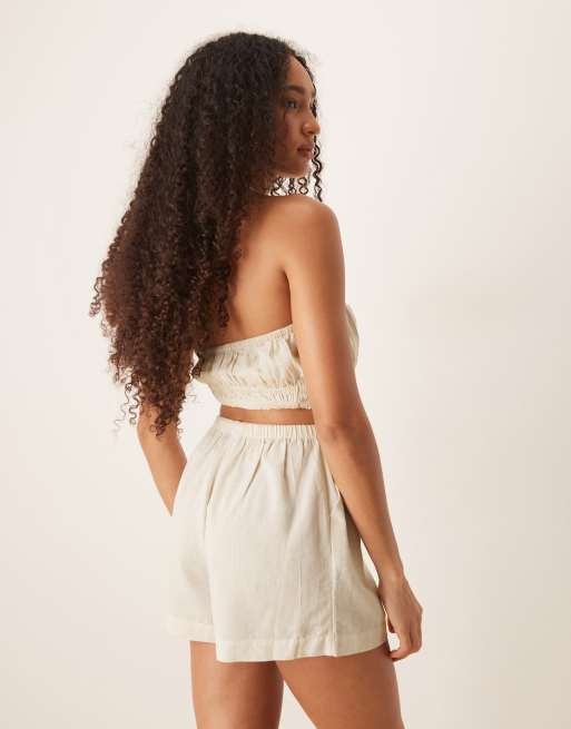 ASOS DESIGN - Belle - Pantaloncini da mare in misto lino tonalità naturale, 4 di 5
