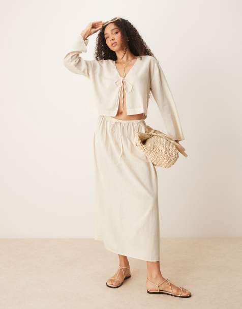 ASOS DESIGN Belle linen blend beach skirt in natural