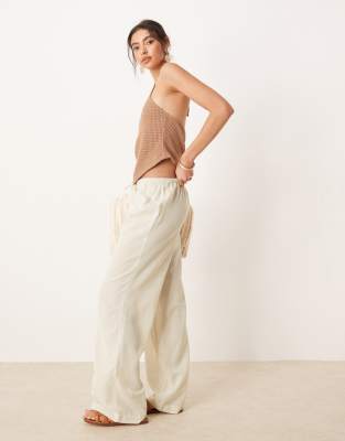 ASOS DESIGN - Belle - Strandhose in Natur mit Leinenanteil-Neutral
