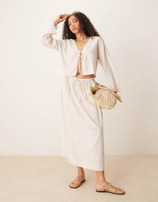 ASOS DESIGN - Belle - Strandrock aus Leinenmix in Natur-Neutral