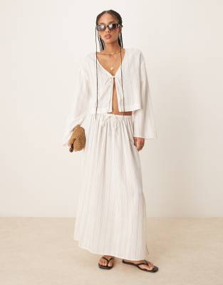 ASOS DESIGN - Belle - Strandrock aus Leinenmix in Schwarzweiß gestreift